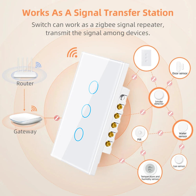 Tuya ZigBee Smart Light Switch 1 2 3 4 gang 2-way Control Touch Wall Switch With/No Neutral Wire Via Alexa Google Home Alice