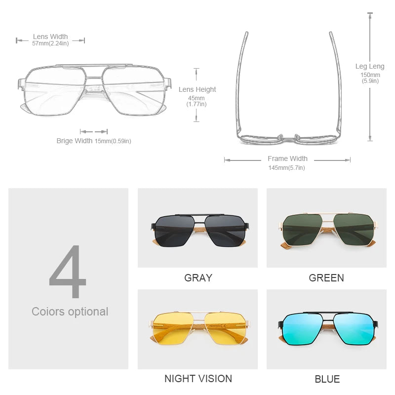 Wood Sunglasses For Men Women Square Metal Sun Glasses Blue Lens UV Protection New Eyewear 9006