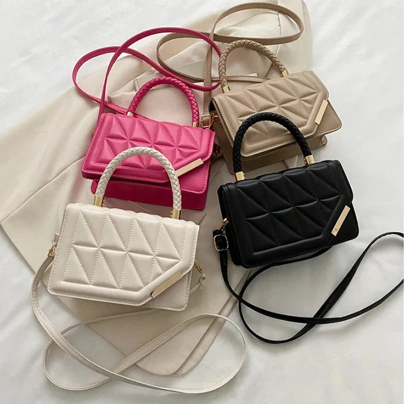 New Fashion Casual Solid Color PU Material Lingge Flip Women's Handbag Single Shoulder Bag For Commuting Daily Gift Bag