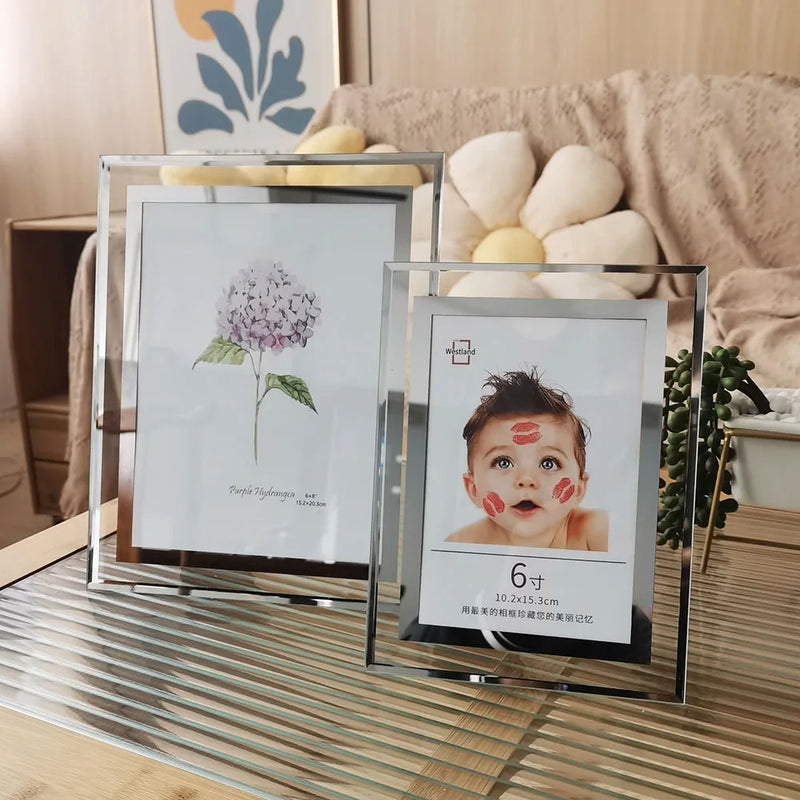 Acrylic Glass Picture Frame Silver Mirrored 10X15 15X20cm Photo Frame Stand Tabletop For Pictures Photo Decor Commemorative Gift