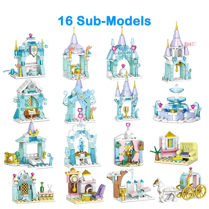 Friends Princess Castle House Sets for Girls Movies Royal Ice Playground Horse Carriage DIY Building Blocks Toys Kids Gifts 2022