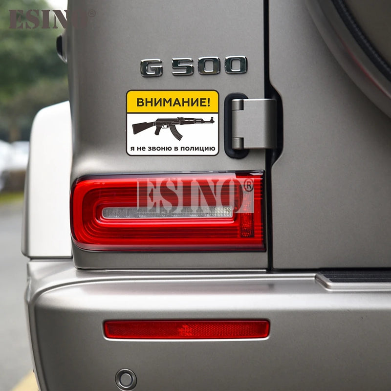 Car Styling Funny Creative Russian Warning Attention Don't Call Police AK47 PVC Decal Waterproof Car Body Sticker Pattern Vinyl