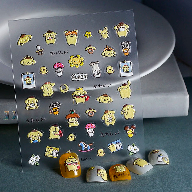 1PCS 5D Cartoon Kuromi Hello Kitty Nail Stickers Sanrio Animation Nail Art Decoration Sanrio Cute Melody Embossed Stickers