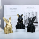 Cute Resin Rabbit Ornament Black White Rabbits Figurine for Easter Small Size Indoor Decorations Gift