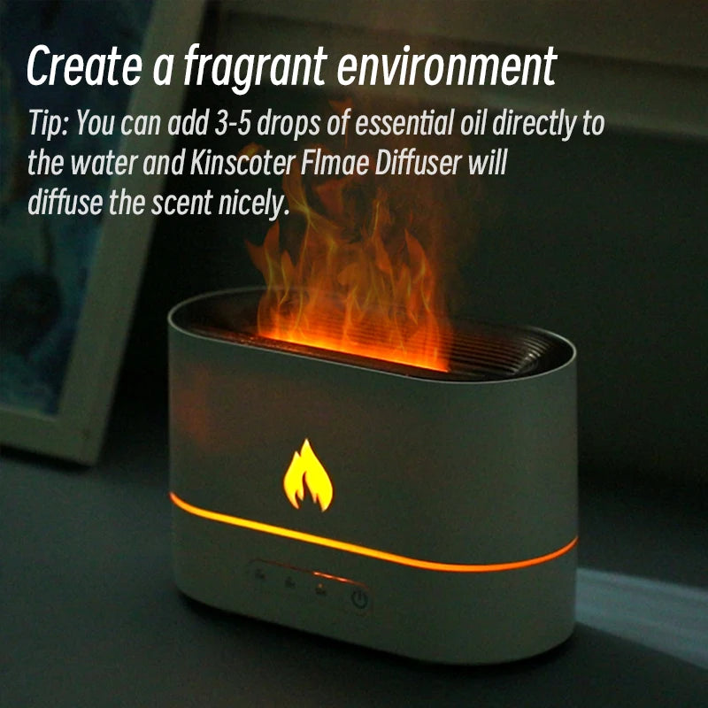 250ml Flame Humidifier 1/3/5H USB Smart Timing LED Electric  Aroma Diffuser Simulation Fire Night Lamp