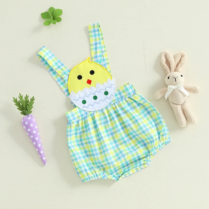 Easter Bunny Jumpsuit with Floral Embroidery and Ruffle Trim for Infant Girls and Boys - Adorable Spring Romper for Babies