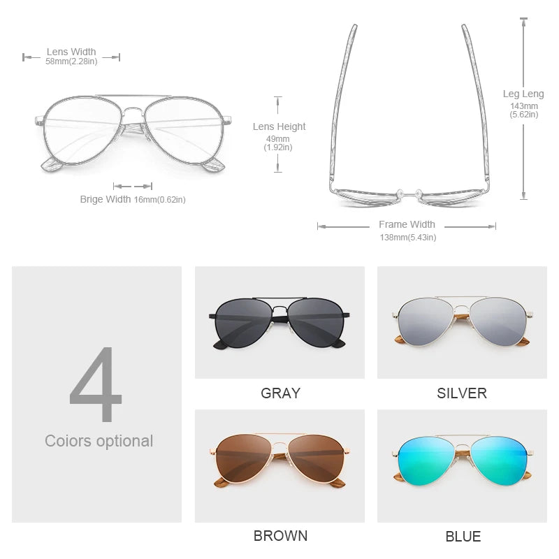 Oi Wood Sunglasses Pilot Sun Glasses Men Women Polarized Eyewear Blue Uv400 Lens