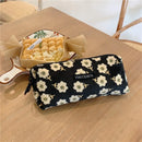 Cute Floral Corduroy Pencil Case Small Cosmetic Lipstick Travel Portable Storage Bag Stationery Pen Makeup Bag Handbag Organizer