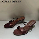 2025 Women's Summer New Fashion Square Toe Simple Solid Color Slippers Outdoor Peep Toe Casual Banquet Party Women Sandals Mujer