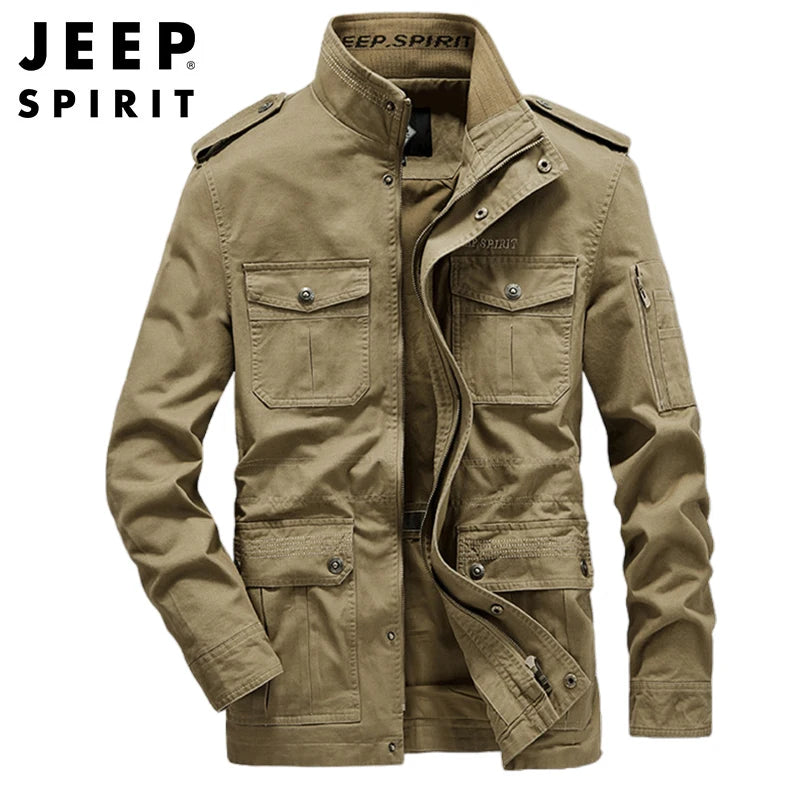 JEEP SPIRIT jacket men spring autumn cotton casual loose stand-up collar multi-bag middle-aged and young embroidered clothes