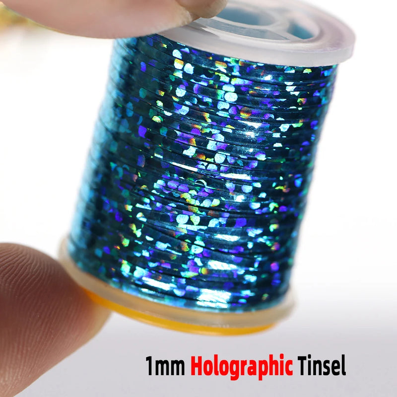 Wifreo 0.3mm/1mm Holographic Tinsel Fly Tying Flat Mylar Tinsel Flash Tape Material for Streamer Flashback Nymphs