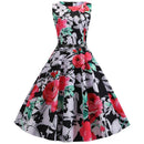 Blumenmuster Sommerkleid Damen Vintage Kleider Elegant Retro Party Tank Ärmellos Freizeit Bürokleid