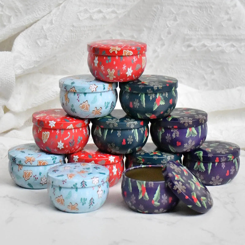 12pcs Premium Floral Printed Candle Tins，DIY Round candle container，Be used for Creative Candle Making, Christmas candle jars.