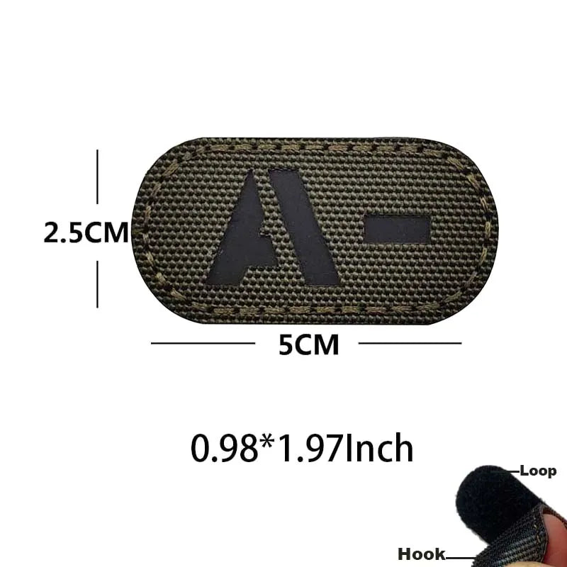 5*2.5CM IR Reflection Blood Type A B AB O POS NEG Embleem Hook and Loop Patches,Tactical Badges Clothes Stickers Glow in Dark