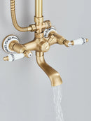 Retro Shower System Antique Brass Rainfall Shower With Handheld Shower Tub Spout For Bath Shower