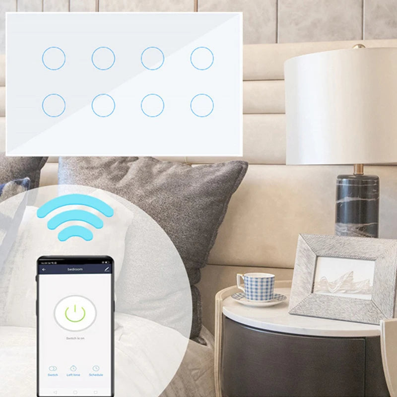 Aubess WiFi/Zigbee Smart Switch 6/8/10 Gang Light Switch Need Neutral Wire Tuya Smart Life APP Control Support Alexa Google Home