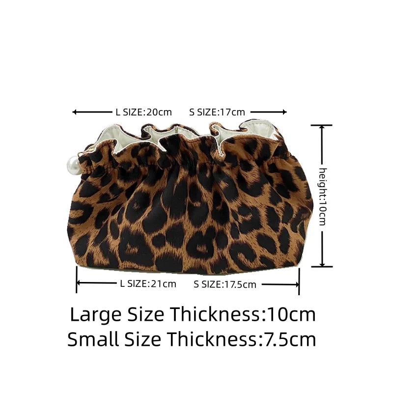 Fashion Women Pearl Zipper Makeup Bag Large Capacity Toiletry Travel Organizer Pouch Ladies Leopard Printed Make Up Bags Gift