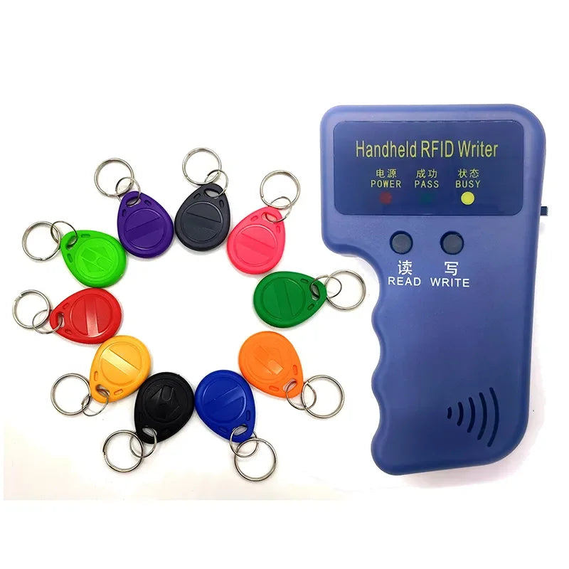 Handheld 125KHz EM4100 TK4100 RFID Copier Writer Duplicator Programmer Reader + 5pcs EM4305 T5577 Rewritable ID Keyfobs Tags