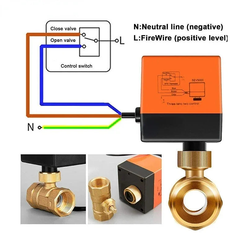 Ac 220V DC 12V Brass Electric Thread Ball Valve 2-way 3-wire Solenoid Water Valve with Actuator DN15/DN20/DN25/DN32