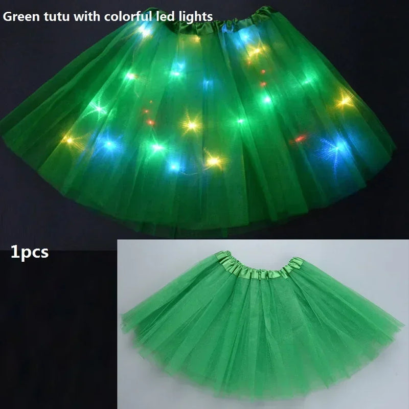 Children Kids Girls Light Up Tutu Led Skirt Glow Wreath Headband Party Birthday Luminous Costumes Christmas Halloween Festival