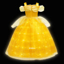 Girls Belle Princess Dress LED Light Up Summer Cosplay Costume Beauty and the Beast Clothing Birthday Party Gift
