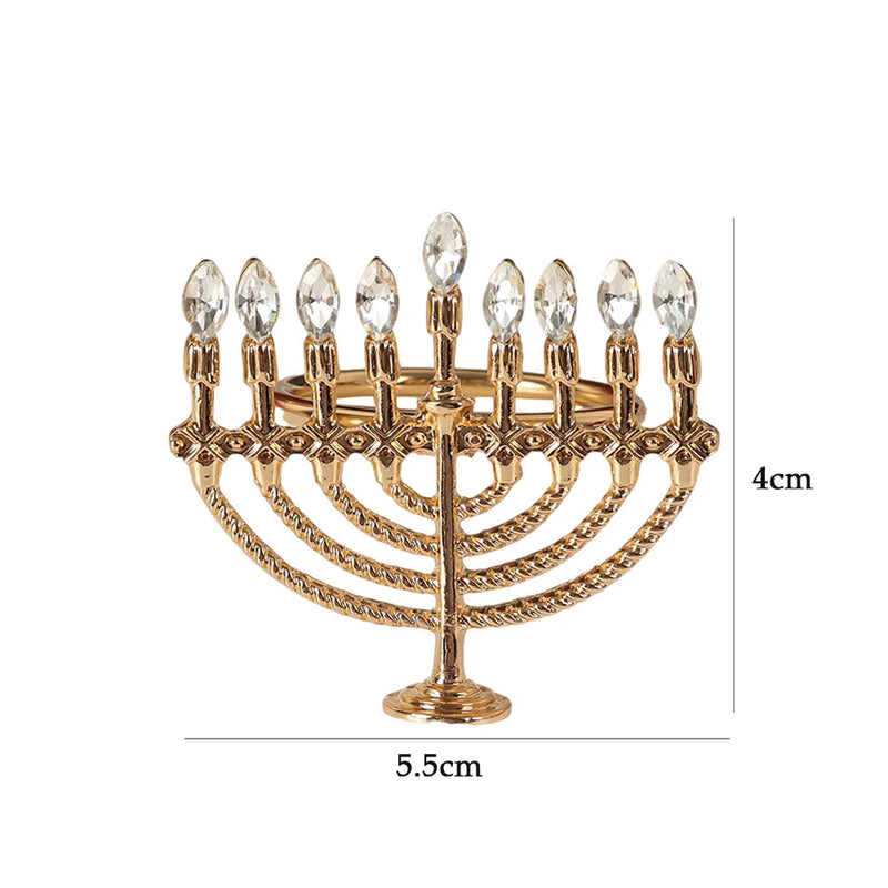 1/2Pcs Jewish Hanukkah Candlestick Gold Napkin Ring Serviette Buckles for Dining Table Chanukah Festival Wedding Party Decoratio