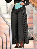 Yeezzi Women Fashion Hollow Polka Dot High Waisted Wide Leg Pants 2025 New Spring Autumn Solid Color Causal Office Trousers