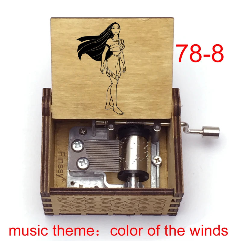 Wooden anime music Colors of The Wind music theme cartoon figure print handed music box girls kids toy new year birthday gifts