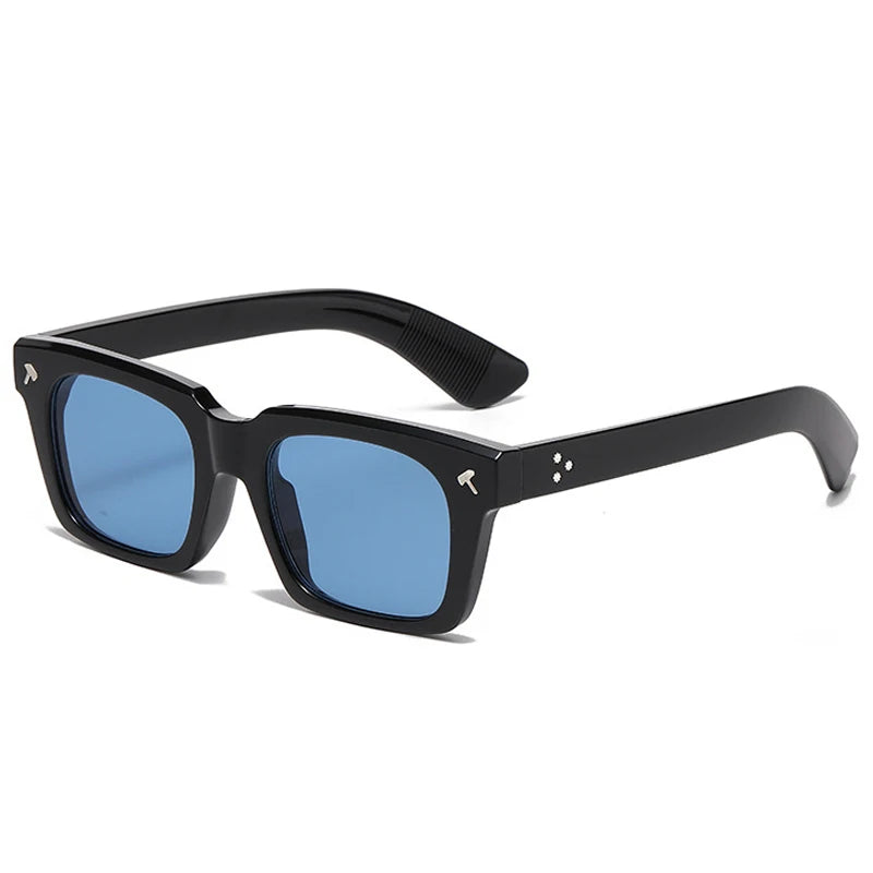 SO&EI Vintage Square Men Sunglasses Fashion Yellow Blue Shades UV400 Women Trending Rivets Punk Sun Glasses