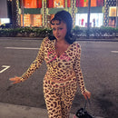 VEITCHE Women's Summer Outfit Casual Leopard Print Long Pant Suit Slim Hoodie Zipper Top High Waist Trousers Set Street Style