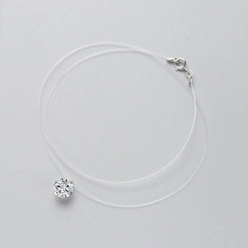 INZATT 925 Sterling Silver Zircon Crystal Pearl Pendant Choker Necklace Transparent Fishing Line 2020 Fine Jewelry For Women