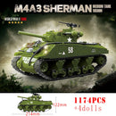 Military World War Russian T-34 KV-1 Heavy Tank Building Blocks WW2 American M4A3 Sherman Stuart Tank Technical Bricks Kids Toys