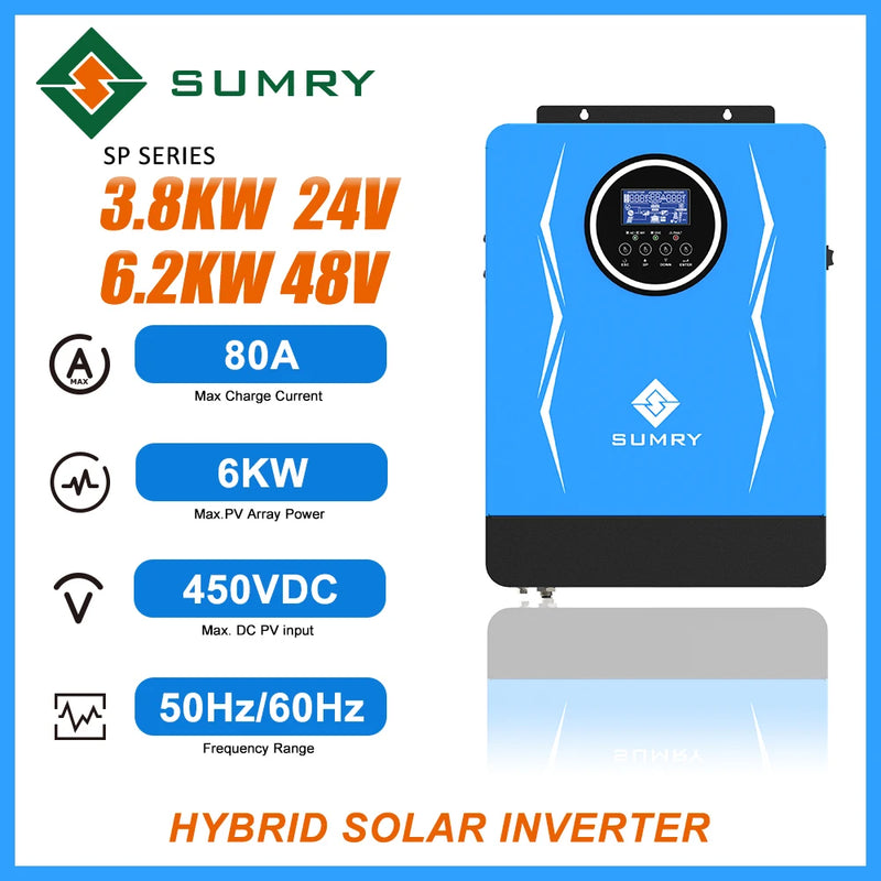 SUMRY SP Hybrid Inverter Solar Panel Power 3KW 24V 230VAC 50Hz/60Hz Pure Sine Wave MPPT Power Solar Inverter