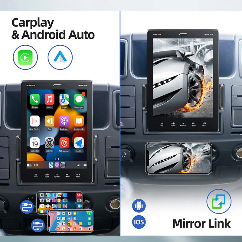 ESSGOO 10.4" Car Stereo Single DIN Wireless CarPlay Android Auto Rotatable Touch Screen Bluetooth GPS Nav Radio Player Head Unit