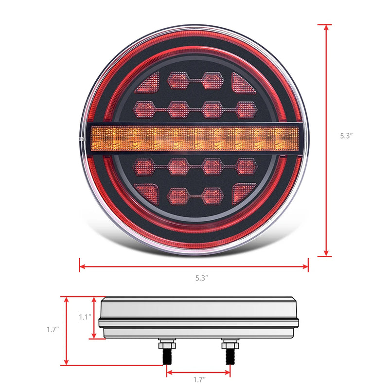 MICTUNING 2Pcs 5.3" Amber Round LED Trailer Light With Brake Light DRL Flow Amber Turn Signal for Car Truck Ships Buses Vans