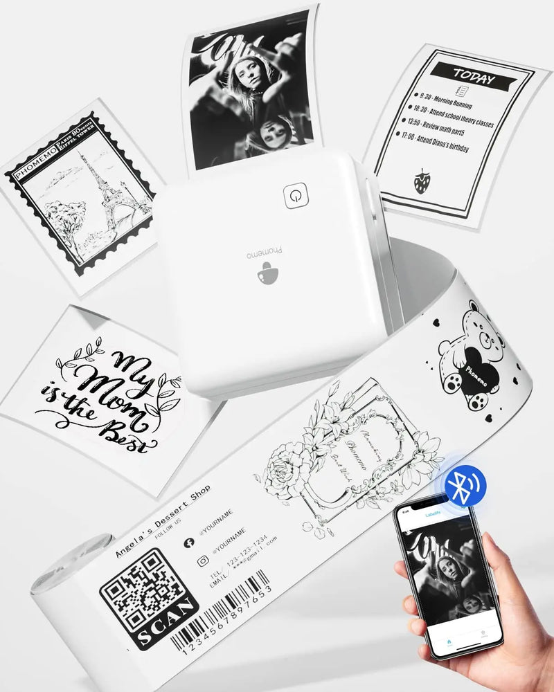 Phomemo M02Pro Mini Portable Thermal Printer Wireless Photo Labeler 300dpi Inkless Printing 15/25/50/53mm for Easy Labeling