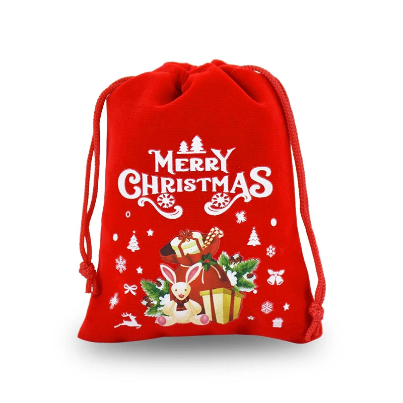 5pcs Red Christmas Velvet Bags Advent Calendar Drawstring Pouch Candy Snack Gift Bag Xmas Jewelry Packing Storage Bags New Year