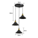 3 Lights Vintage Industrial Pendant Light, Metal Edison Design,Black Metal Hanging Chandeliers,E27 Ceiling Lighting for Kitchen