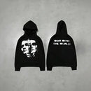 Trendy retro street style portrait print long sleeved loose hoodie for men and women, millennium gothic Harajuku style pullover