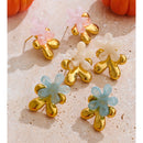 Yhpup Trendy Style Resin Acrylic Flower Sweet Stud Earrings 18K Golden Plated Stainless Steel Daily Jewelry Pink Blue White