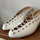 The Sorbonne | White Closed-Toe Kitten Heel Mule with Lace-Up Detail