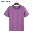 WOTWOY 2023 Summer Cotton T Shirt Women Loose Style Solid Tee Shirt Female Short Sleeve Top Tees O-Neck T-shirt Women 12 Colors