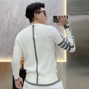 Four-bar Splicing Striped Black Knitted Sweater Men's Slim Base Shirt Ins Trendy