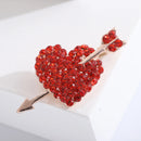 Full Red Rhinestone An Arrow Through The Heart Brooch Pin For Women Crystal Love Heart Brooches Party Lovers Luxury Jewelry Gift