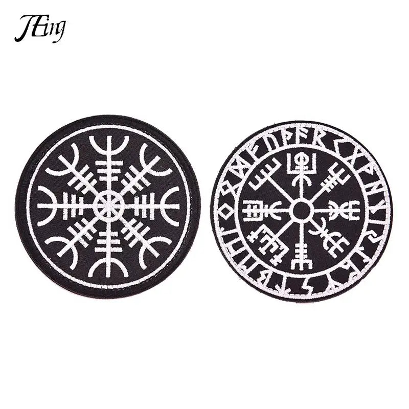 Embroidered Viking Vegvisir Compass Backing Fastener Hook Loop Patch Badge