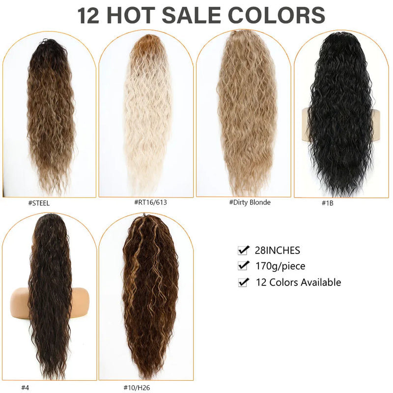 Synthetic 26 Inches 170g Wrap Ponytail Long Water Wave Curly Hair Extensions Hairpieces Pony Tail Fake Hair Heat Resistant