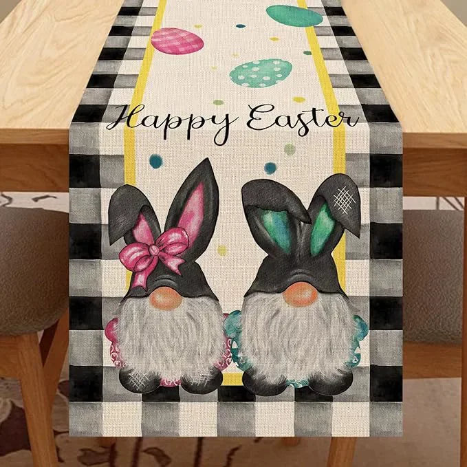 2025 Easter Rabbit Table Runner Linen Bunny Dining Table Cloth Placemat Spring Holiday Happy Easter Decoration For Home Kitchen