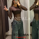 KONDALA Trendy Sexy Transparenter Bodysuit Langarm Bodysuit Fashion 2026 Frühling Sommer Party Urlaub Date Durchsichtig Damen Tops