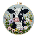 Beginner Embroidery Kit Cow Daisy Flower Embroidery Punch Needle Kit with Hoop Cloth Color Thread Colorful Handmade Craft Set