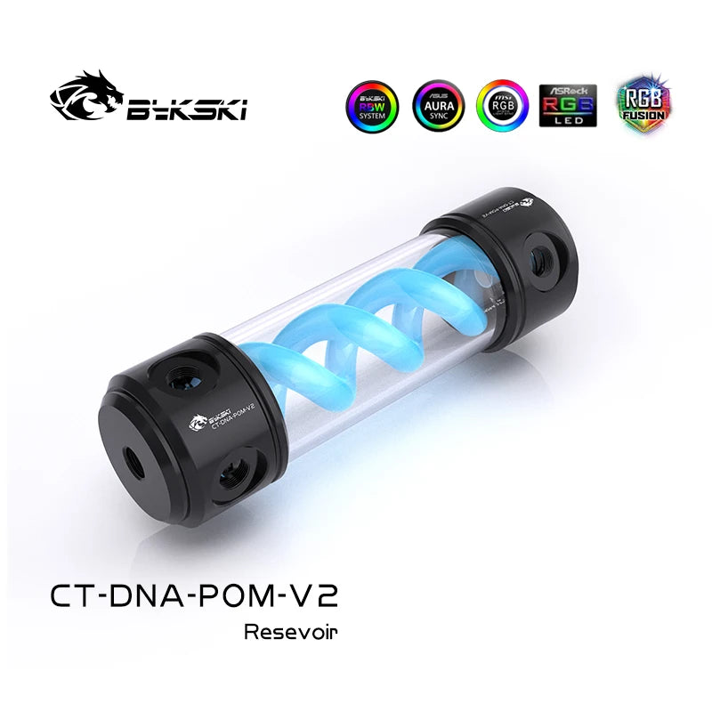 Bykski CT-DNA-POM-V2 T-virus DNA Cylindrical Tank Black POM Reservoir PC Water Cooling Water Tank RGB 12V/5V 190/260mm